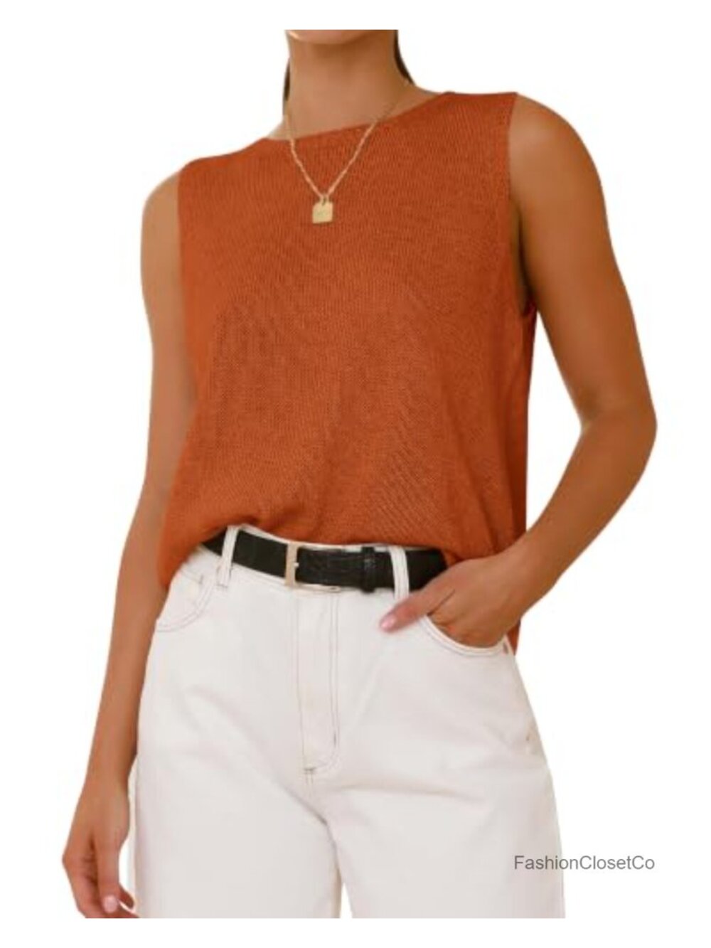 Sleeveless Ribbed Knit Sweater Vest for Women Crew Neck Loose Fit Summer